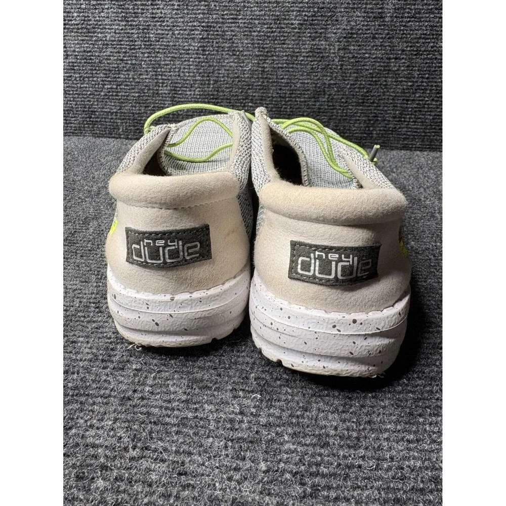 Hey Dude Wally Youth Sox Stone White Grey Lime Green Slip On Loafers Size 6Y